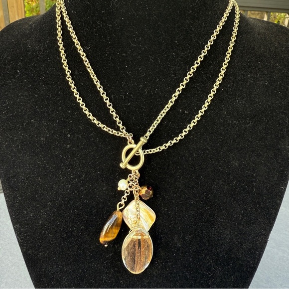 Lia Sophia Matte Gold Tiger's Eye Pendant Choker Necklace - Picture 6 of 10
